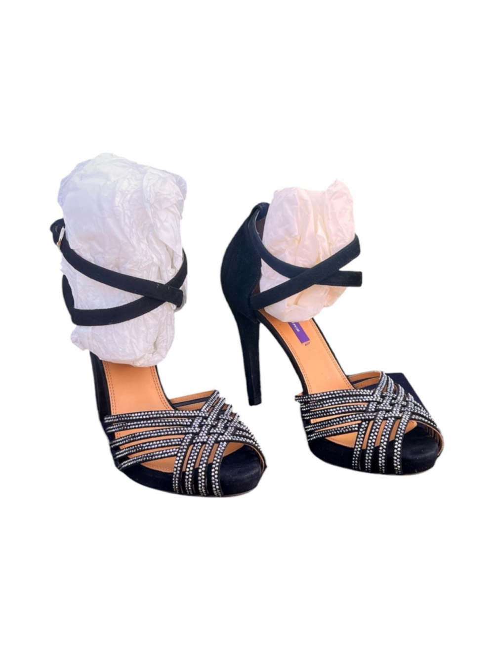 Ralph Lauren Collection Velia Embellished Goat Suede Sandal Ankle Strap EU 38.5